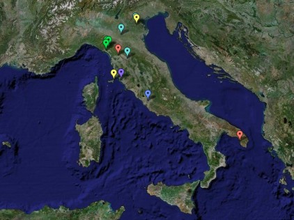 Cartina degli avvistamenti segnalati all'Aeronautica Militare nel 2001