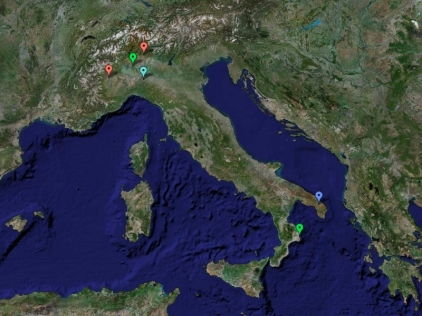 Cartina degli avvistamenti segnalati all'Aeronautica Militare nel 2002