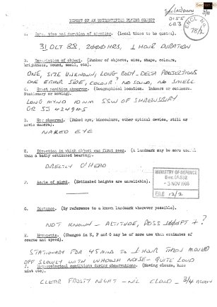 Documento che raccoglie la testimonianza dell'avvistatore (pagina 1)