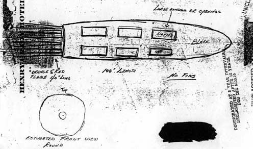 Schizzo dell'UFO a forma di sigaro di Whitted
