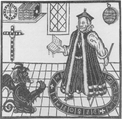 Mefistofele fa un patto con Faust, protetto da un cerchio rituale