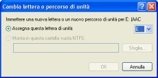 La finestra per cambiare la lettera di un'unit