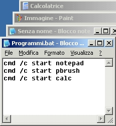 Il file BAT d'esempio e i programmi aperti