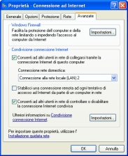 Scheda Avanzate della finestra Propriet della connessione ad Internet, da dove  possibile condividerla