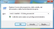 Finestra esegui con il comando tasklist