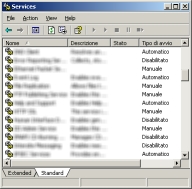 La lista dei servizi, notare la colonna Tipo di avvio