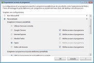 La finestra "Impostazioni accesso ai programmi predefiniti"