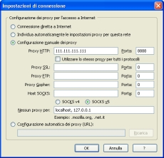 Finestra di impostazione del server proxy di Firefox