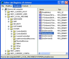 Il registro di sistema alla chiave HKLM\SYSTEM\MountedDevices