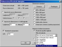 La finestra Ridimensiona in IrfanView
