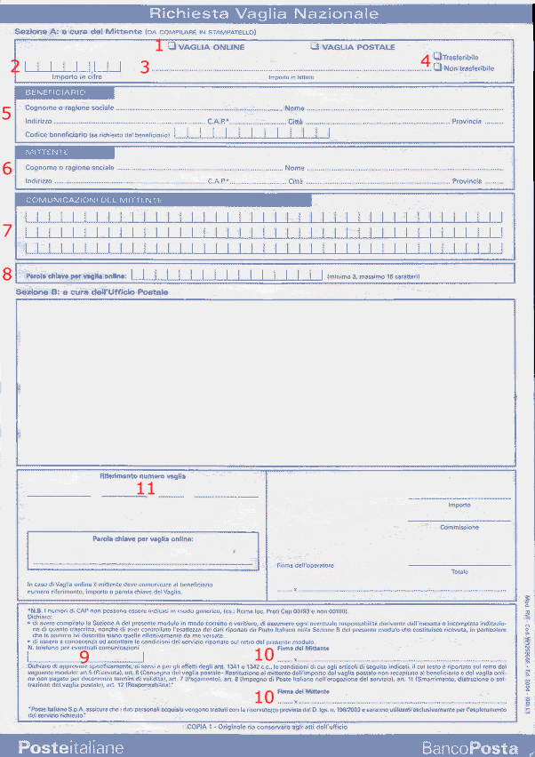 modulo vaglia postale da