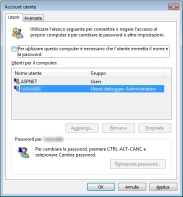 La finestra Account utente dalla quale è possibile disabilitare la schermata di login