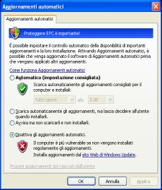 La finestra dalla quale si modificano le impostazioni del Windows Update