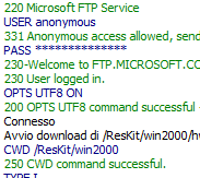 Esempio di sessione FTP in Filezilla