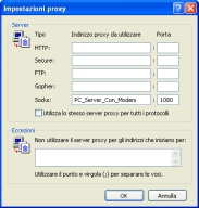 Impostazioni proxy di Internet Explorer, compilare solo la voce Socks