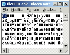 Esempio di un file CHK, in realtà ZIP come si capisce dalla sigla PK